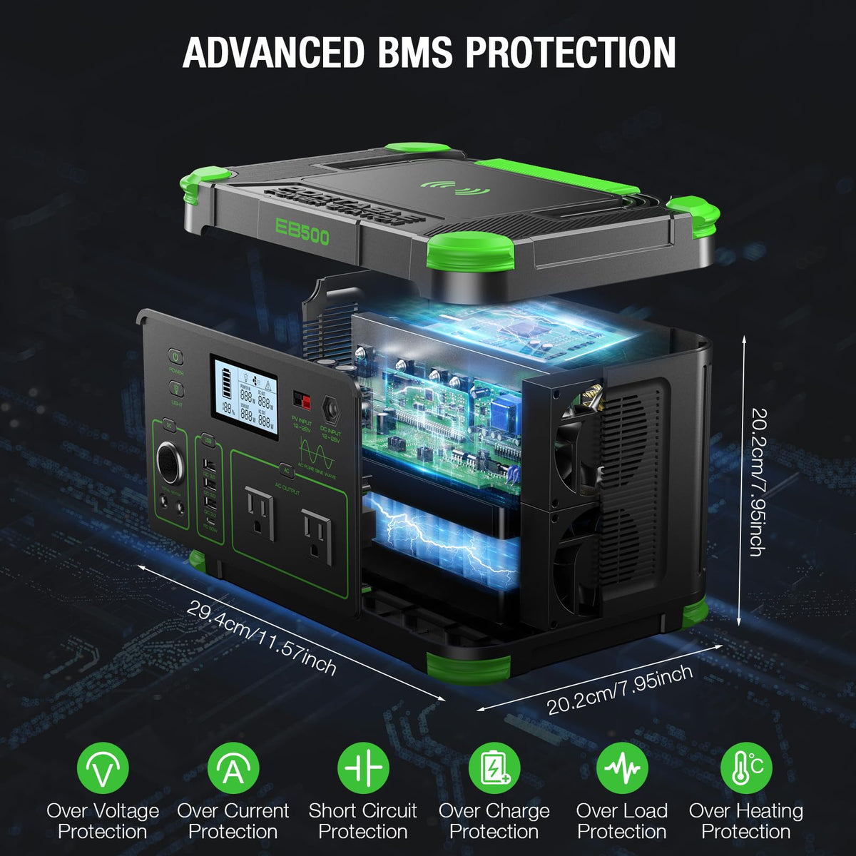 500W Portable Power Station, 519.48Wh Outdoor Solar Generator Backup Battery Pack with 2 AC Outlets, 500W (Peak 1000W) 10-Port Powerhouse for RV/Van Camping Fishing Climbing Road Home Emergency