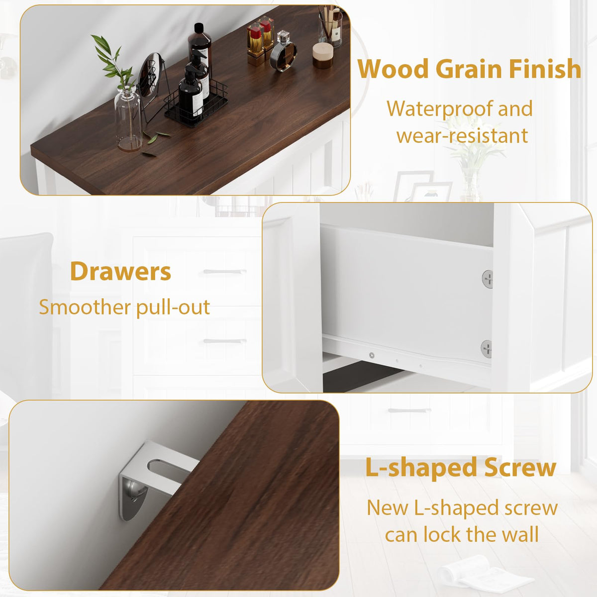 Jocoevol 5 Drawer Dresser for Bedroom - Farmhouse 44.9" Tall Chest of Dresser with Large Storage, Rubst Wood Construction for Living Room, Hallway & Entryway - White (White & Brown)