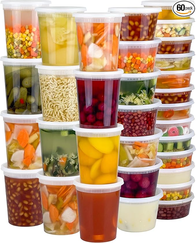 60 Sets Deli Containers with Lids, 32/16/8 oz X 20 Set Each, Leak-Proof & BPA