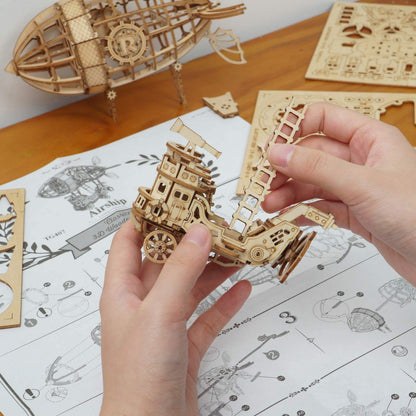 Rolife Wooden Model Kits for Adult to Build 3d Wooden Puzzle Woodcraft Construction Kit 3D Puzzle (Airship)