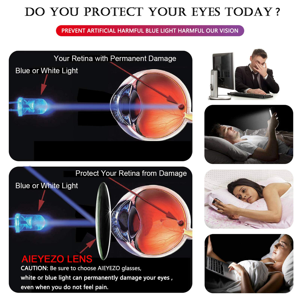 AIEYEZO Thick Frame Blue Light Glasses Men Women, Fashion Square Computer Eyeglass Anti Eyestrain & Prevent Headache (Amber)