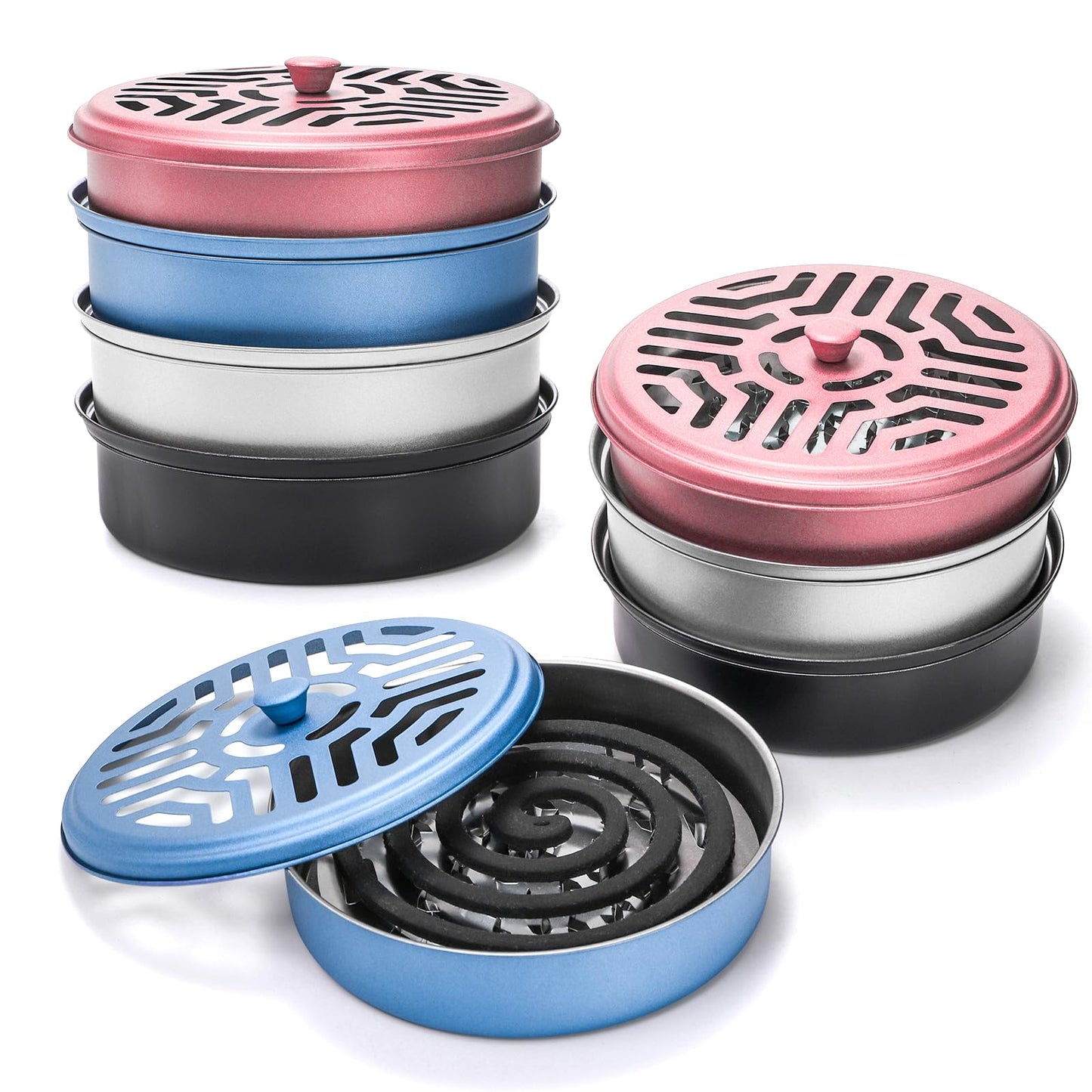Elsjoy 8 Pack Mosquito Coil Holders, Stainless Steel Incense Coil Burner Portable Mosquito Incense Holder, Metal Mosquito Coil Burner for Home, Camping