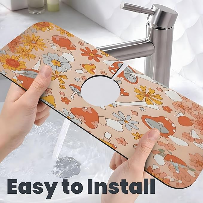 Mushroom Magic Retro Floral Bold Kitchen sink faucet pad, strong water