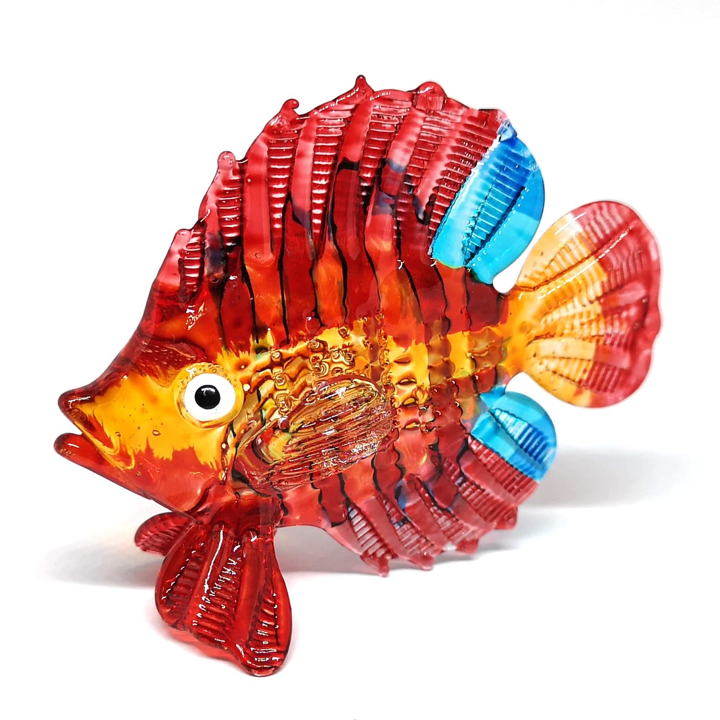 ZOOCRAFT Hand Blown Glass Fish Figurine Red Collectibles Aquarium Handicraft Miniature Sculpture