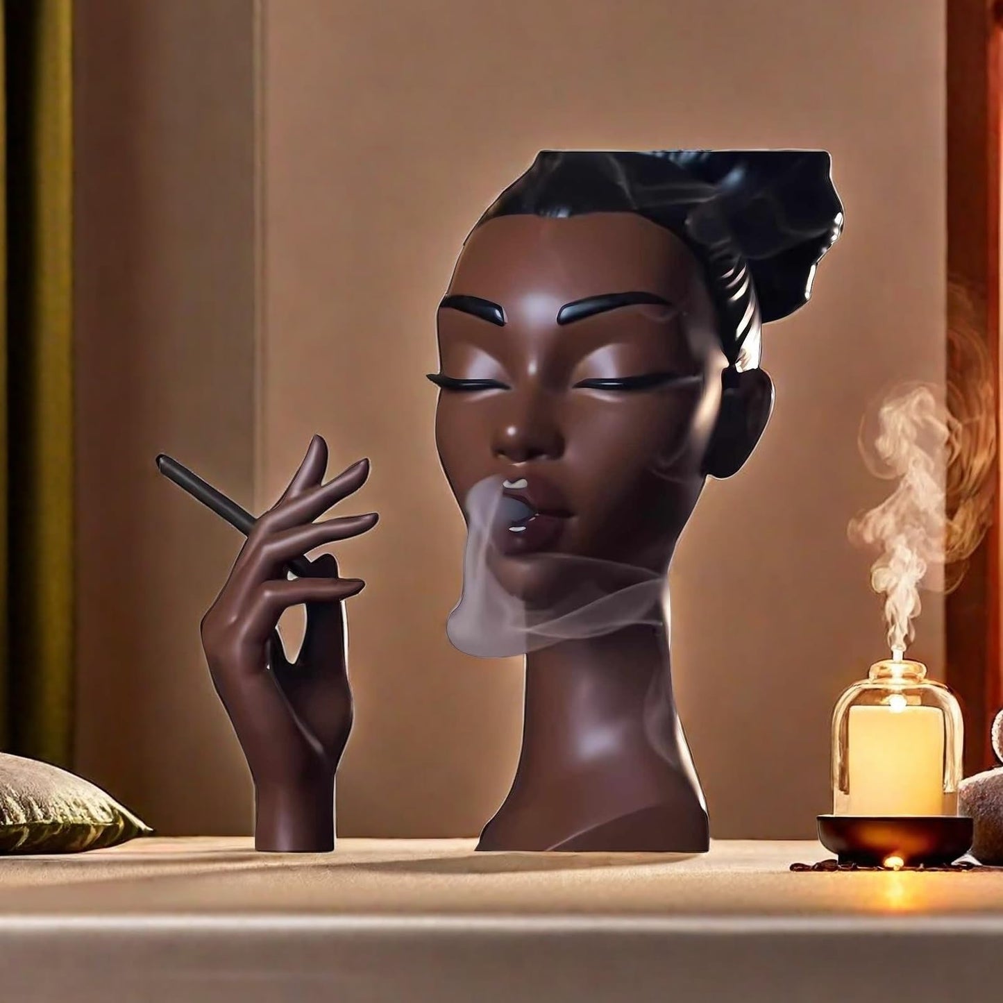 Elegant Head Incense Black Woman Burner, Modern Design, Stylish Incense Holder Black Women, Sophisticated Home Decor, Desk Accessory (Black2)