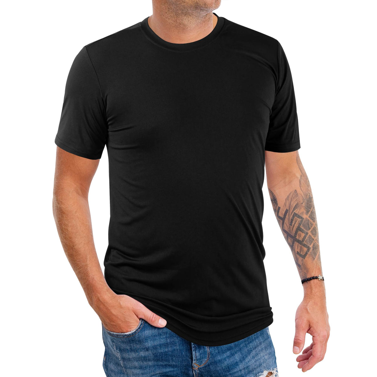 Mens T-Shirts Crew Neck Basic Tees，Soft Fit Short Sleeve Stretch T-Shirts Basic Lightweight Gym Tops for Athletic Black