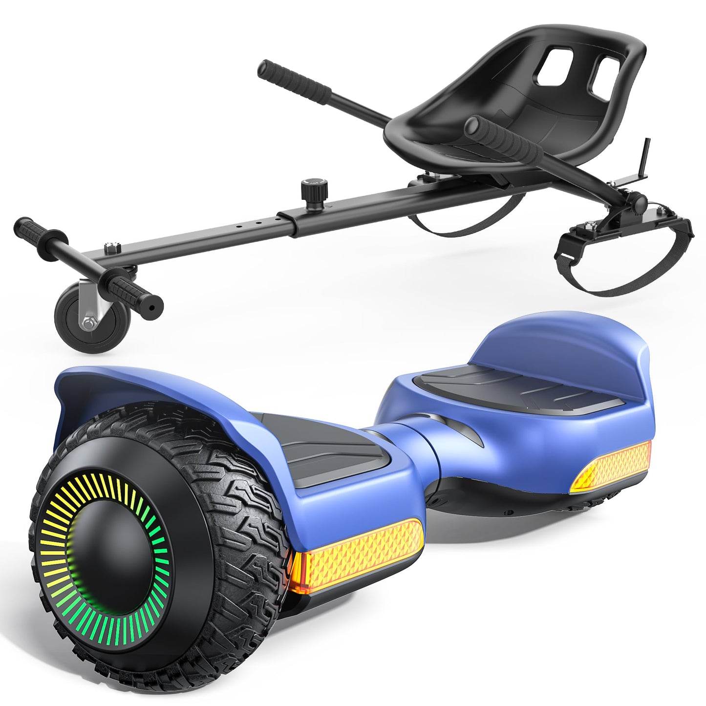 Gyroor Scooter with Adjustable Seat Attachment, 6.5" All-Terrain Self Balancing Scooter, LED Lights & Bluetooth for Kids and Adults, Black