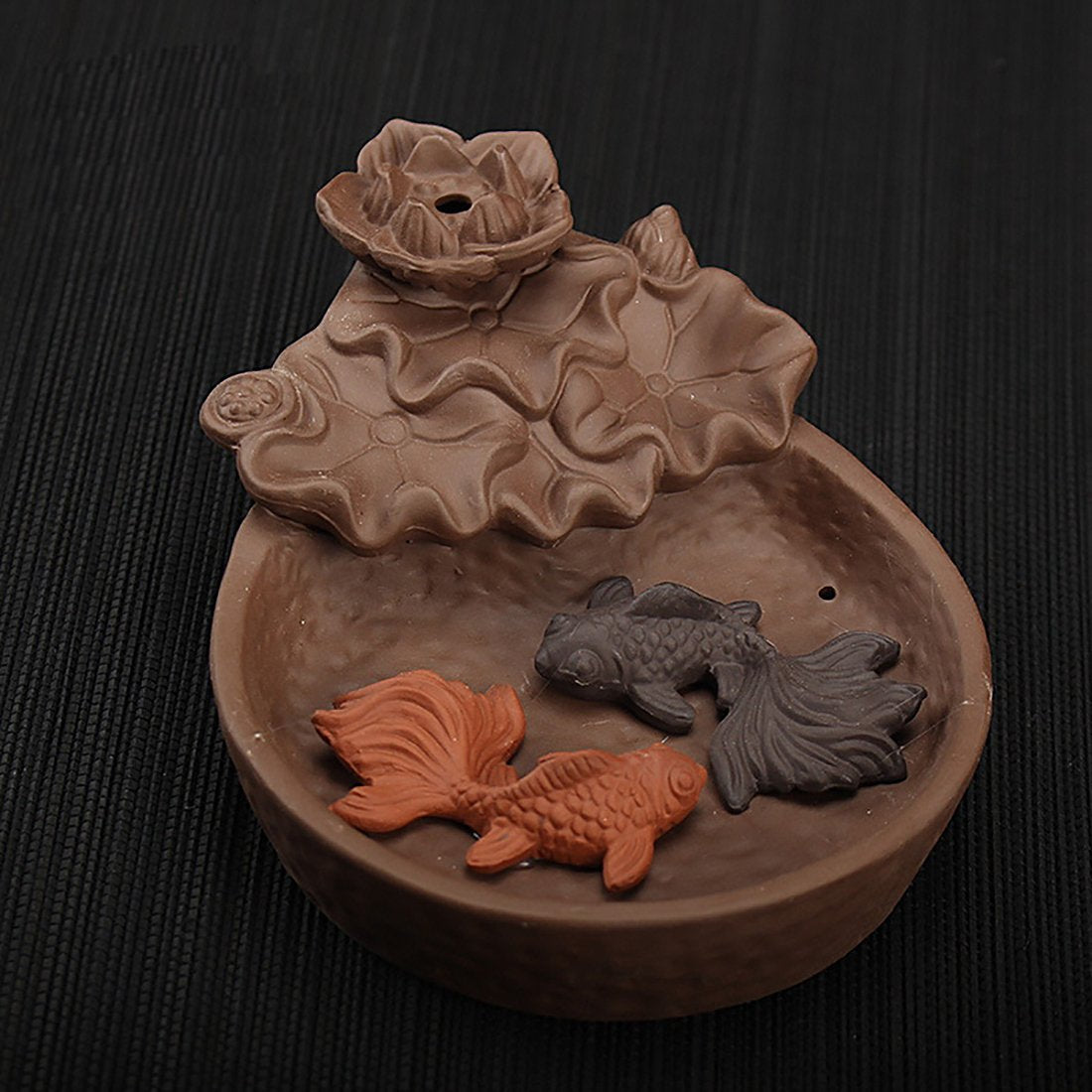 NewEGG Two Fishes Ceramic Purple Clay Smoke Backflow Incense Cone Sticks Burner Holder