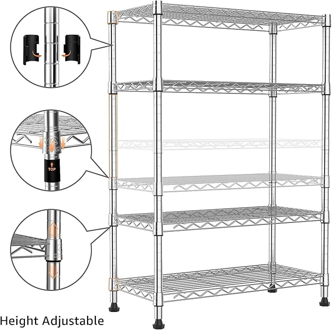 Xcity Storage Shelves, 4 Tier Heavy Duty Metal Shelving Unit, 1600 LBS Capacity Adjustable Steel Wire Shelf Organizer for Pantry, Kitchen, Garage, 14" D x 36" W x 54" H, Chrome