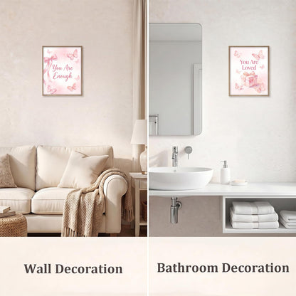 SJUDHHG Dorm Room Decor for Girls, Pink Bow & Cherry Posters, Aesthetic Prints, Ideal Birthday Graduation Gift for Girls, Cute Wall Art for College Apartment Bedroom Living Room Dorm, 8 x 10 inch Set of 4 (Unframed)