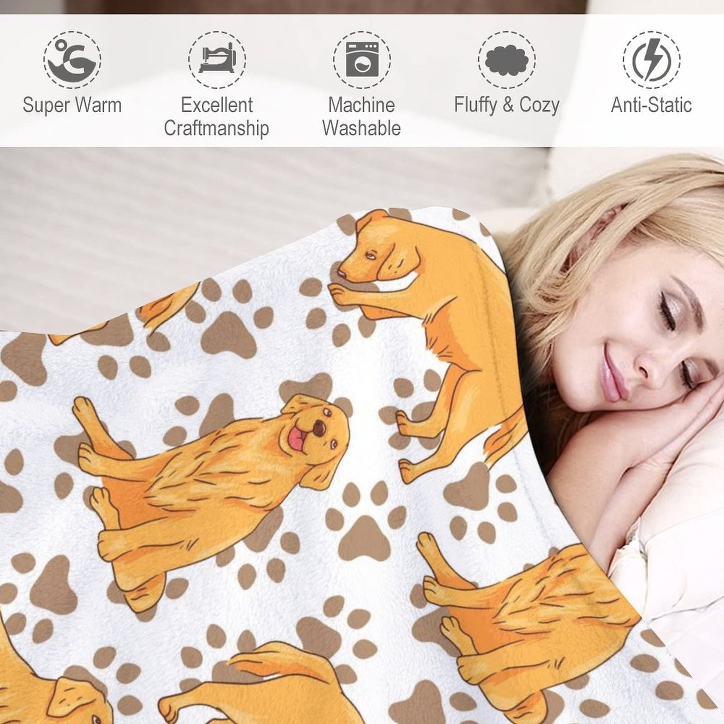 AIOMXZZ Golden Retriever Blanket Gifts, 60"x80" Dog Pattern Flannel Fleece Throw Blanket Soft, Lightweight, Comfortable, Warm Golden Retriever Themed Blanket for Humans Adults Kids