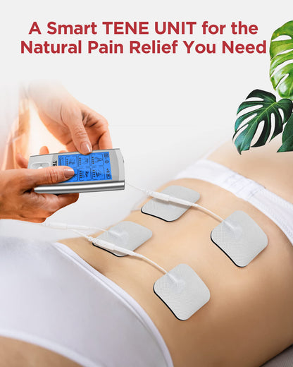 TENKER TENS Unit Muscle Stimulator, 24 Modes EMS Machine for Pain Relief Therapy/Pain Management, Rechargeable Electronic Pulse Massager with 2"x2" and 2"x4" Electrode Pads (Silver)