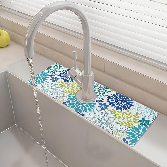 15" X 5.5" Kitchen Sink Splash Guard Faucet Mat Floral Super Absorbent Fast