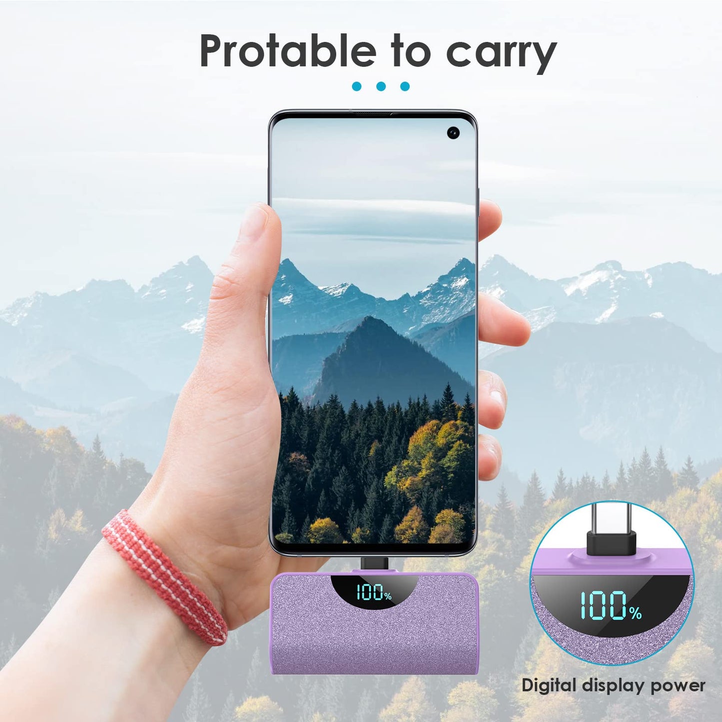 Mini Portable Charger USB-C Power Bank 5200mAh,Ultra Compact LCD Display Battery Pack Backup Charger Compatible with iPhone 17/17 Air/17 Pro/17 Pro Max/16/16 Plus/16 Pro Max/15 Series,Samsung-Green