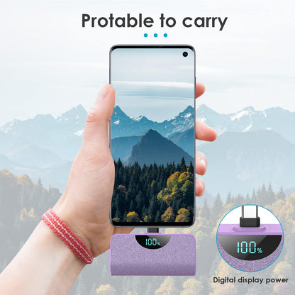 Mini Portable Charger USB-C Power Bank 5200mAh,Ultra Compact LCD Display Battery Pack Backup Charger Compatible with iPhone 17/17 Air/17 Pro/17 Pro Max/16/16 Plus/16 Pro Max/15 Series,Samsung-Green