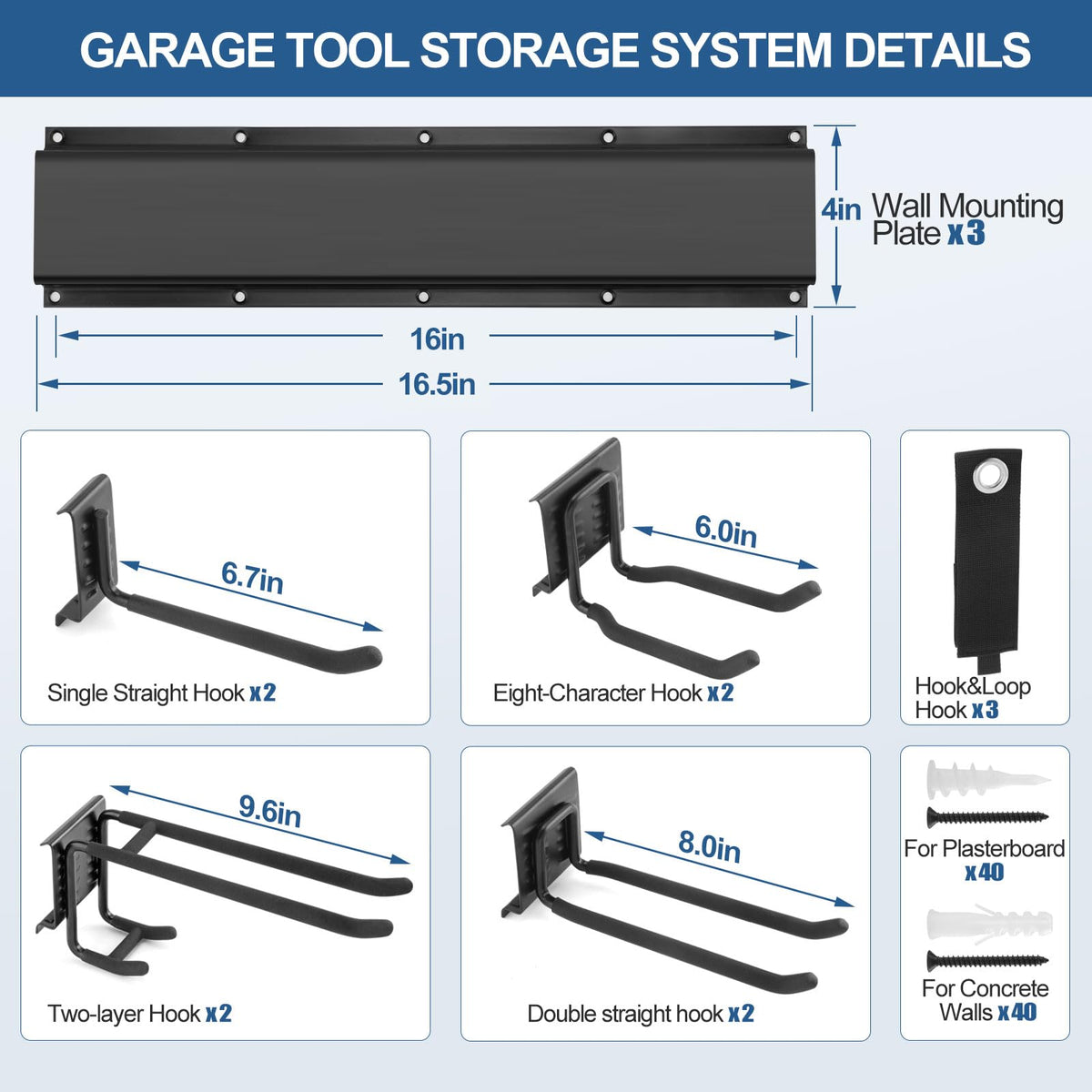 14Pack Garage Tool Organizer Wall Mount, 49.5'' Garage Wall Organizer with 11 Adjustable Hooks, 520lbs Heavy Duty Garage Storage, Garage Hanging Rack for Garden Yard Tools,Ladder,Shovel,Weed Eater