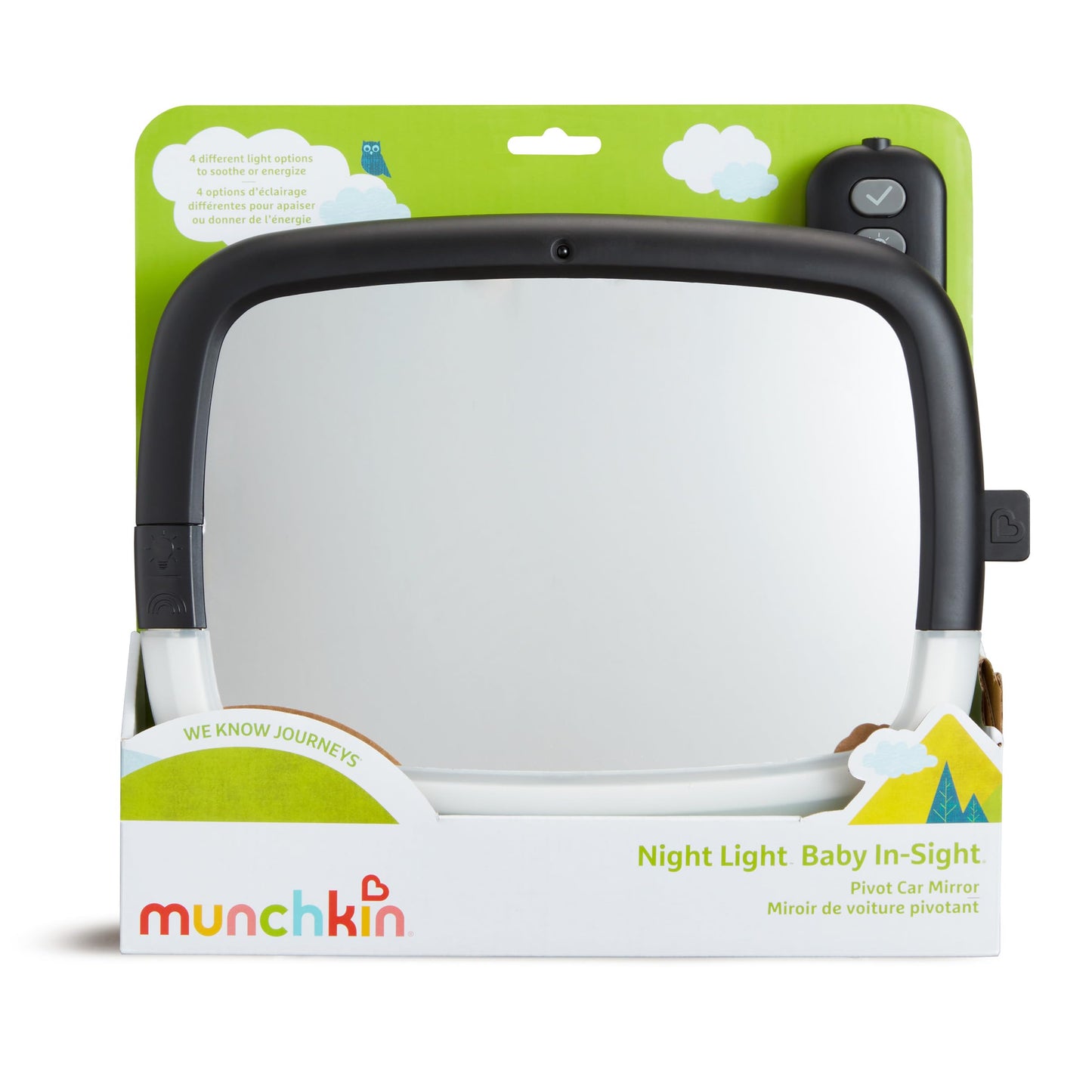 Munchkin Baby Car Mirror for Rear Facing Car Seats, Night Light LED Pivot 360 Baby in-Sight Adjustable Auto Mirror, Black