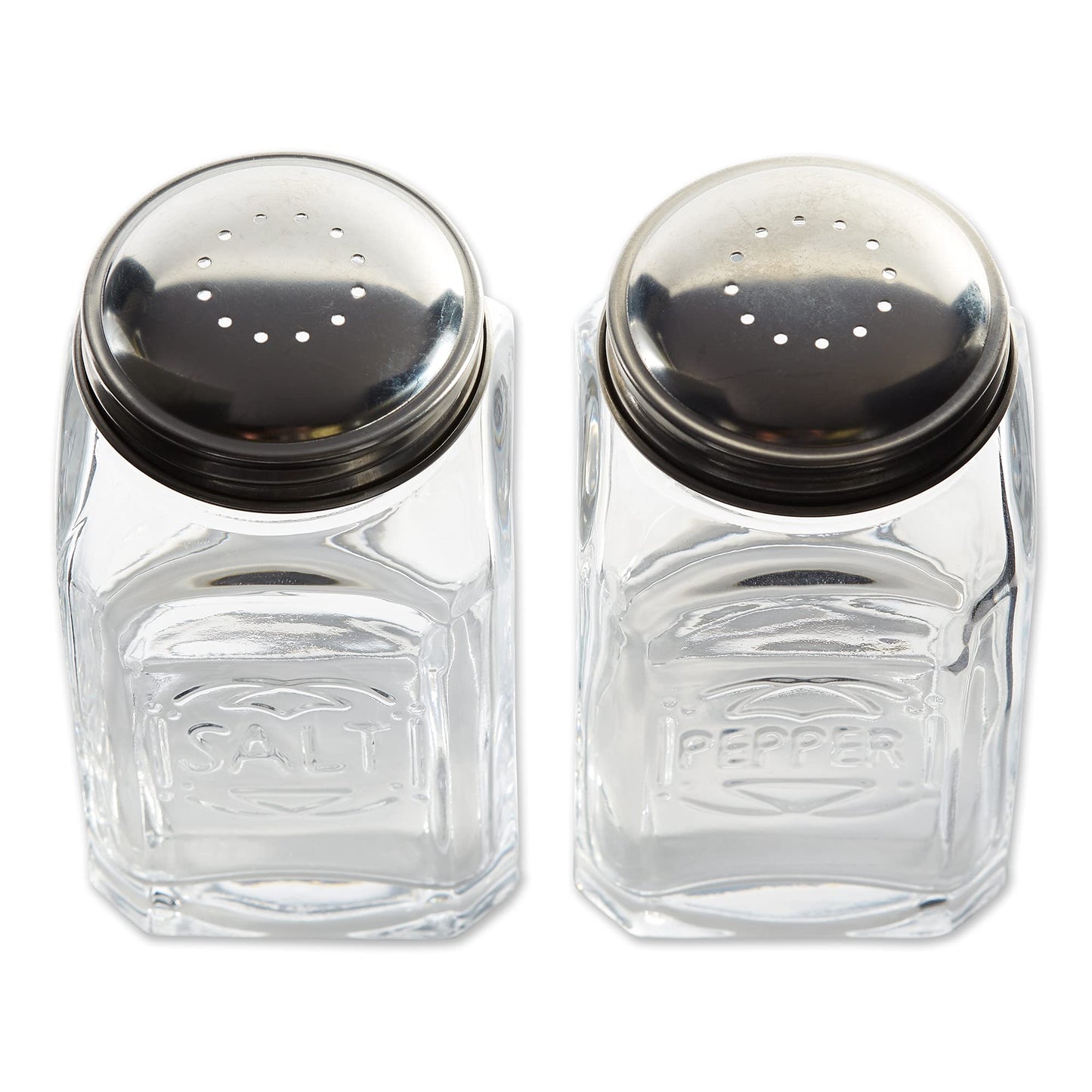 RSVP International Jumbo Retro Glass Salt & Pepper Shaker, Screw On Stainless Steel Lid, Each Shaker Holds 8 Ounces, Clear, 2.25x2.25x4.3, 2 Piece