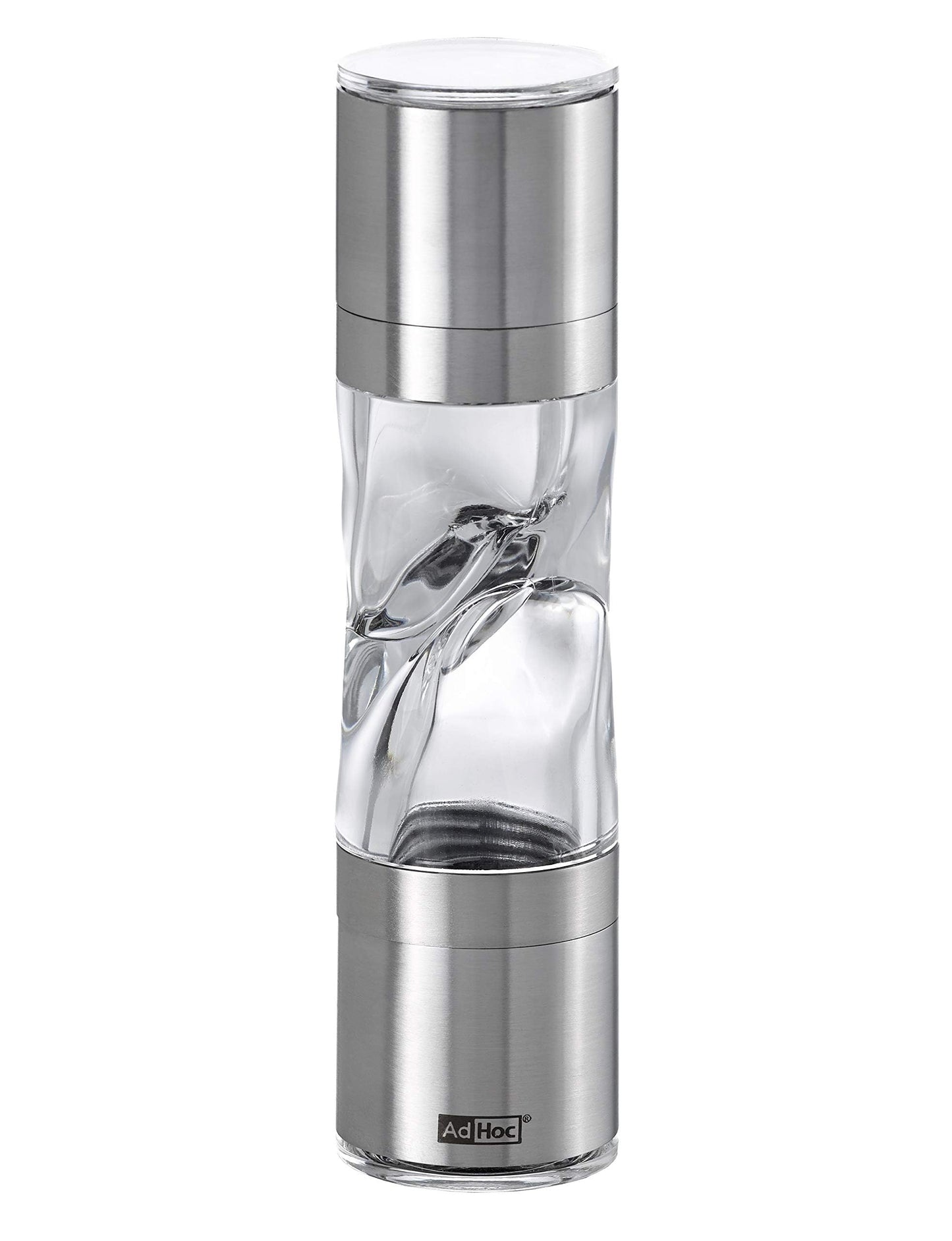AdHoc Mini Duo Salt and Pepper Mill - Salt & Pepper Grinders with Ultra-Sharp Grinding Mechanisms - Refillable Mills & Spice Shakers with Adjustable Grinding - Stainless Steel/Acrylic