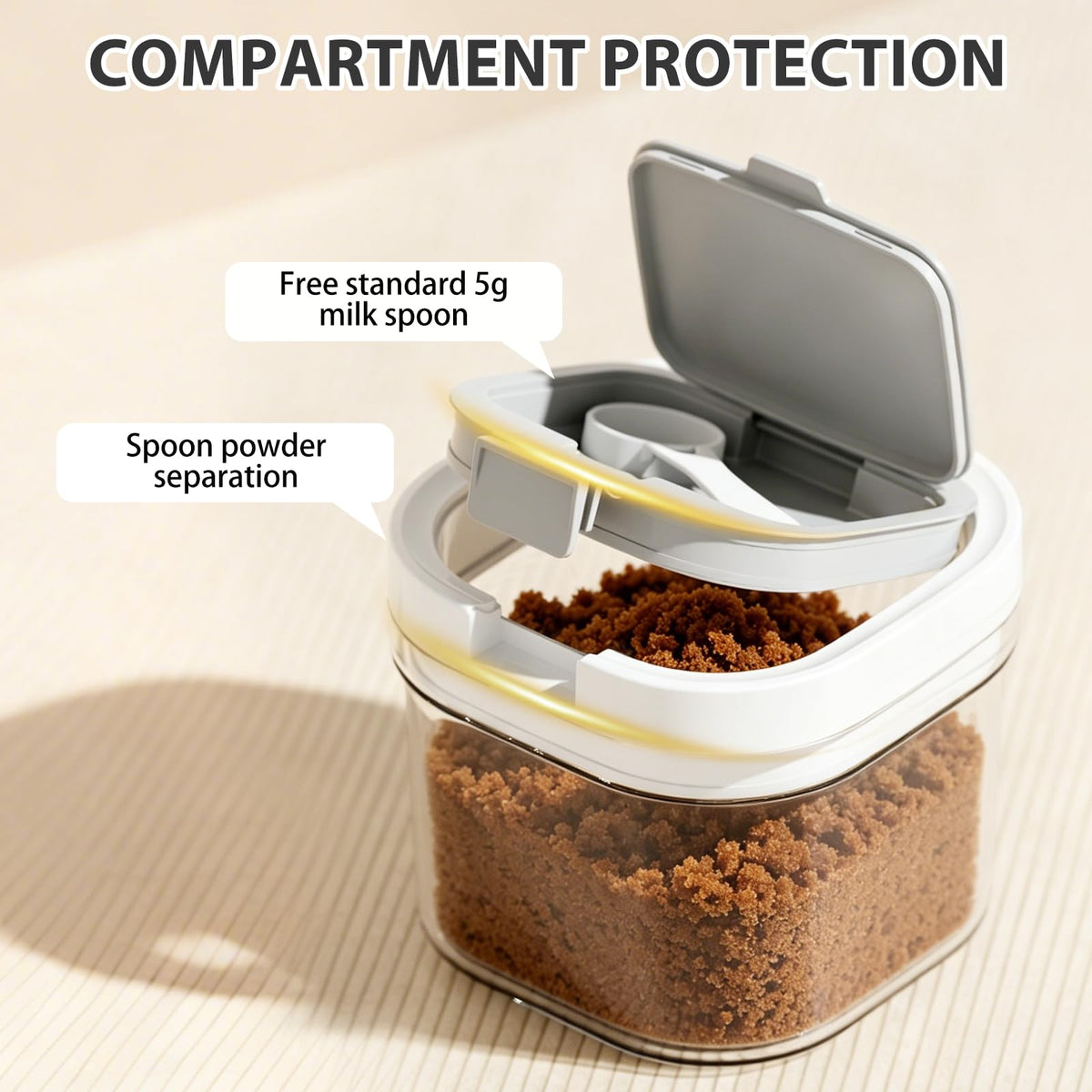 WHuaRunSen Sugar container with spoon, transparent milk powder jar, easy to clean, suitable for putting coffee, flour and sugar. (800 ml)