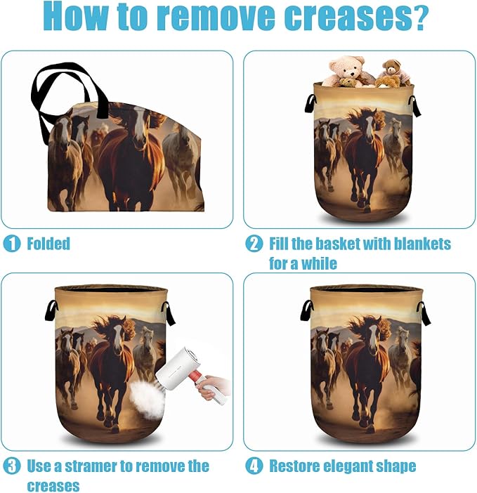 Running Horse Laundry Basket, Laundry Hamper Collapsible Oxford Cloth