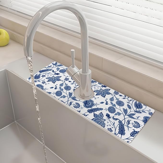 15" X 5.5" Kitchen Sink Splash Guard Faucet Mat Floral Super Absorbent Fast