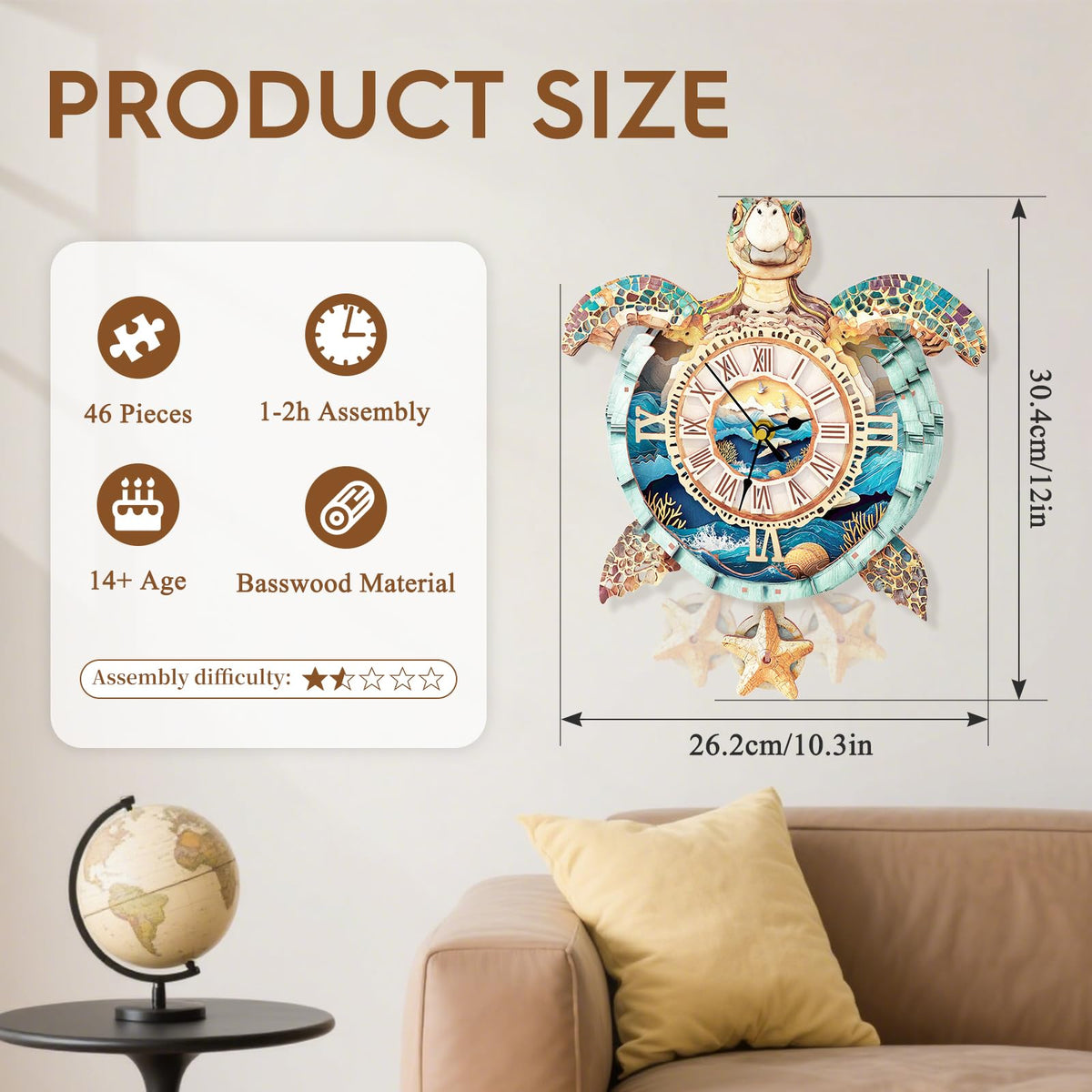 Cutywood 3D Puzzles for Adults Clock-Turtle Design Model Kit-Mechanical DIY Pendulum Clock with Roman Numerals-Desk Home Office Decor Personalized Gift for DIY Lovers