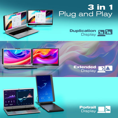 Teamgee S1 Dual Laptop Screen Extender — 14” FHD IPS Portable Monitor for 13–17” Laptops, USB-C/HDMI Plug & Play, Compatible with Windows, macOS & Android, Perfect for Hybrid Work & Travel