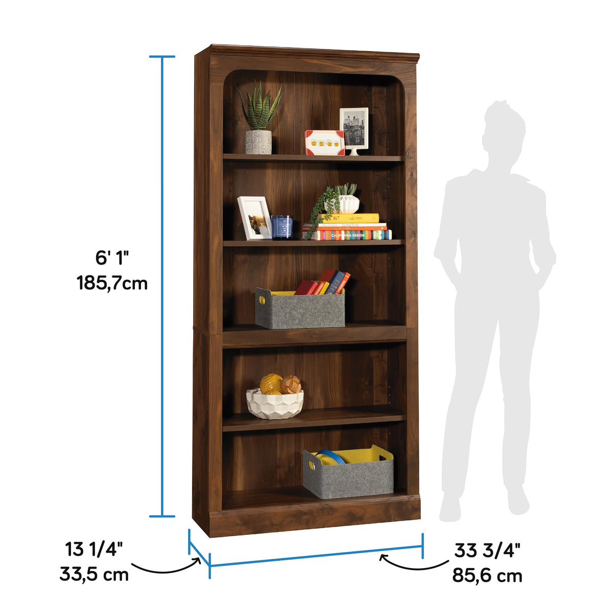Sauder Select 5-Shelf Bookcase, in a Grand Walnut Finish