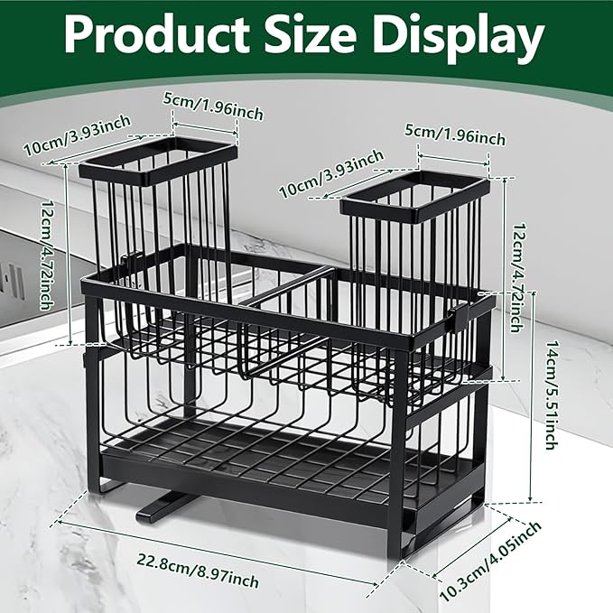 Sponge Holder for Kitchen Sink Organizer Caddy, 2 Tier Dish Brush Scrubber