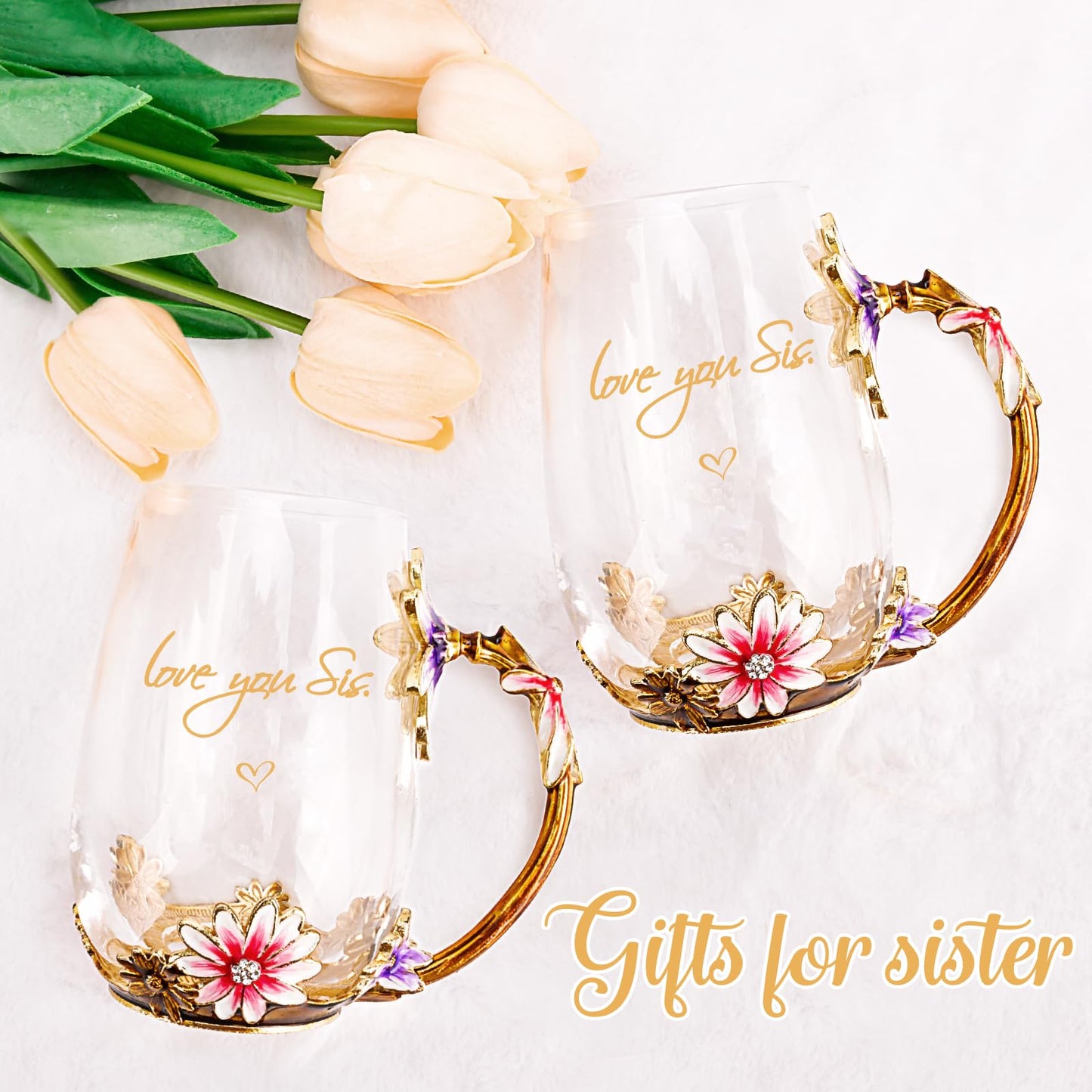 OEAGO Gifts for Mom Women Valentines Day Gifts for Her Glass Coffee Enamels Mug Best Birthday Valentine's for Girlfriend Wife Mothers Day from Daughter Son Tea Cup Stocking Stuffers Christmas