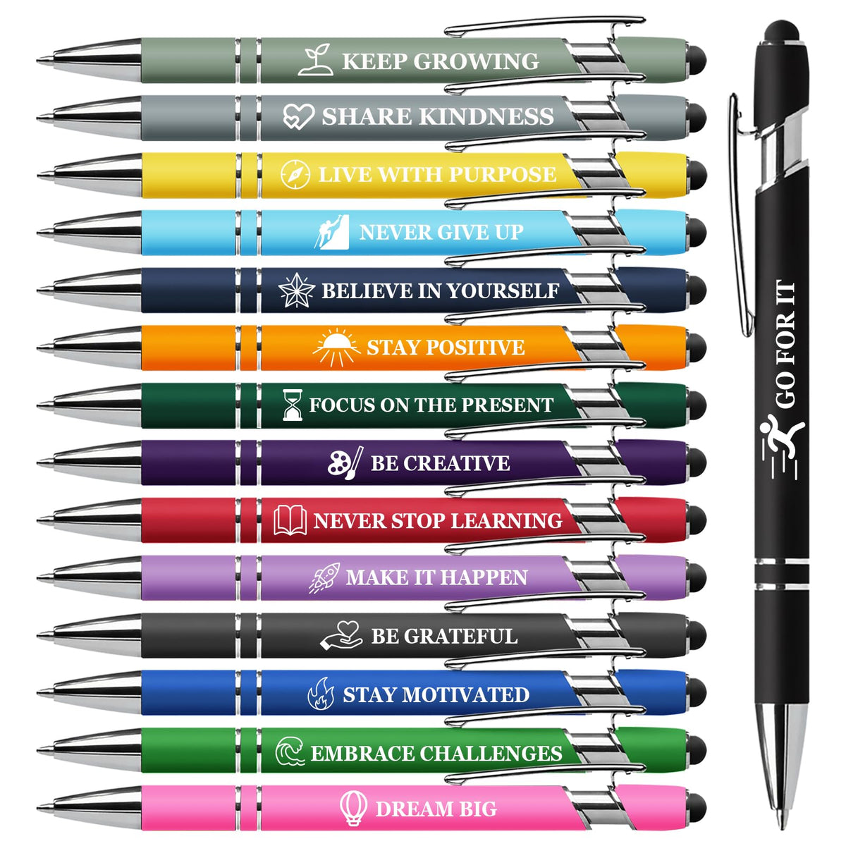 Vebermo 15 Pack Motivational Pen Set - Inspirational Quotes Retractable Ballpoint Pens for Office School Supplies, Encouragement Gifts for Women Men, Multicolor