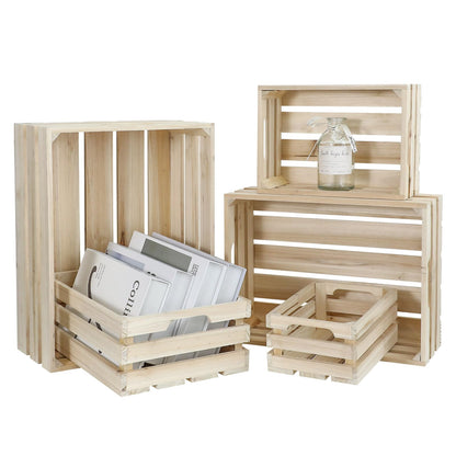 MACVAD 5-Piece Rustic Wooden Crates Unfinished Set, Wall Mountable Slatted Storage Crates with Handles, Farmhouse Wooden Crates for Display & Organizer for Home Decor