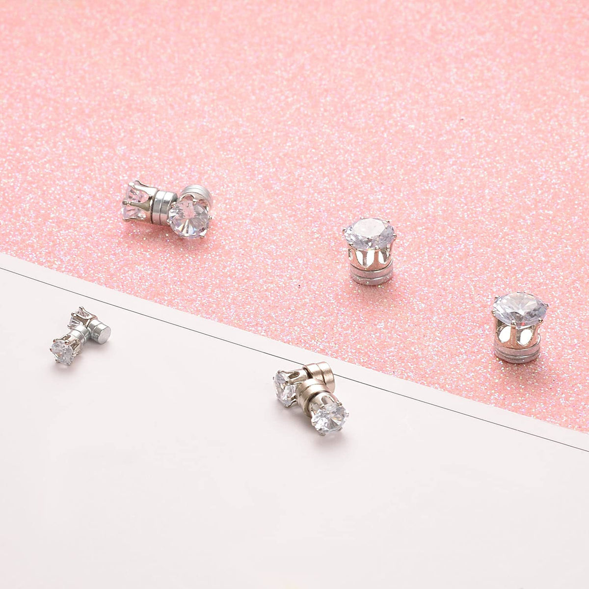 Airokiy Non Piercing Magnetic Earrings for Men Sliver Fake Diamond Magnetic Earrings Set 4 Pairs (4/5/7/8mm)
