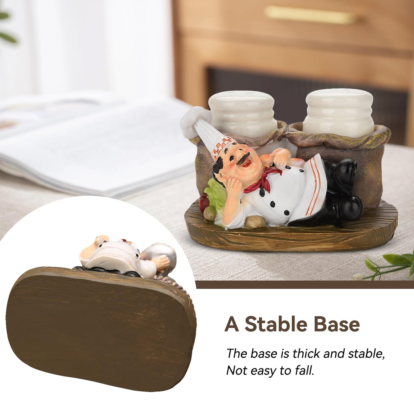 Salt and Pepper Shakers Set, Resin Chef Decorative Statue Spice Organizer Funny Chef Ornament Spice Jars Holder with Chef Figurines Holder for Family, Kitchen, Restaurant, Cafe, Bakery(#C)