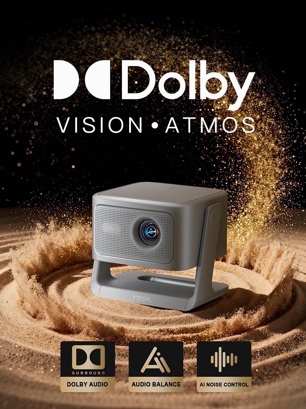 【Now with Netflix & 3000ANSI】Smart 4K Projector with WiFi and Bluetooth, VISSPL 3D Dolby Audio and Auto Focus Portable Outdoor Projector, Movie Home Theater Projectors for Bedroom/Ceiling