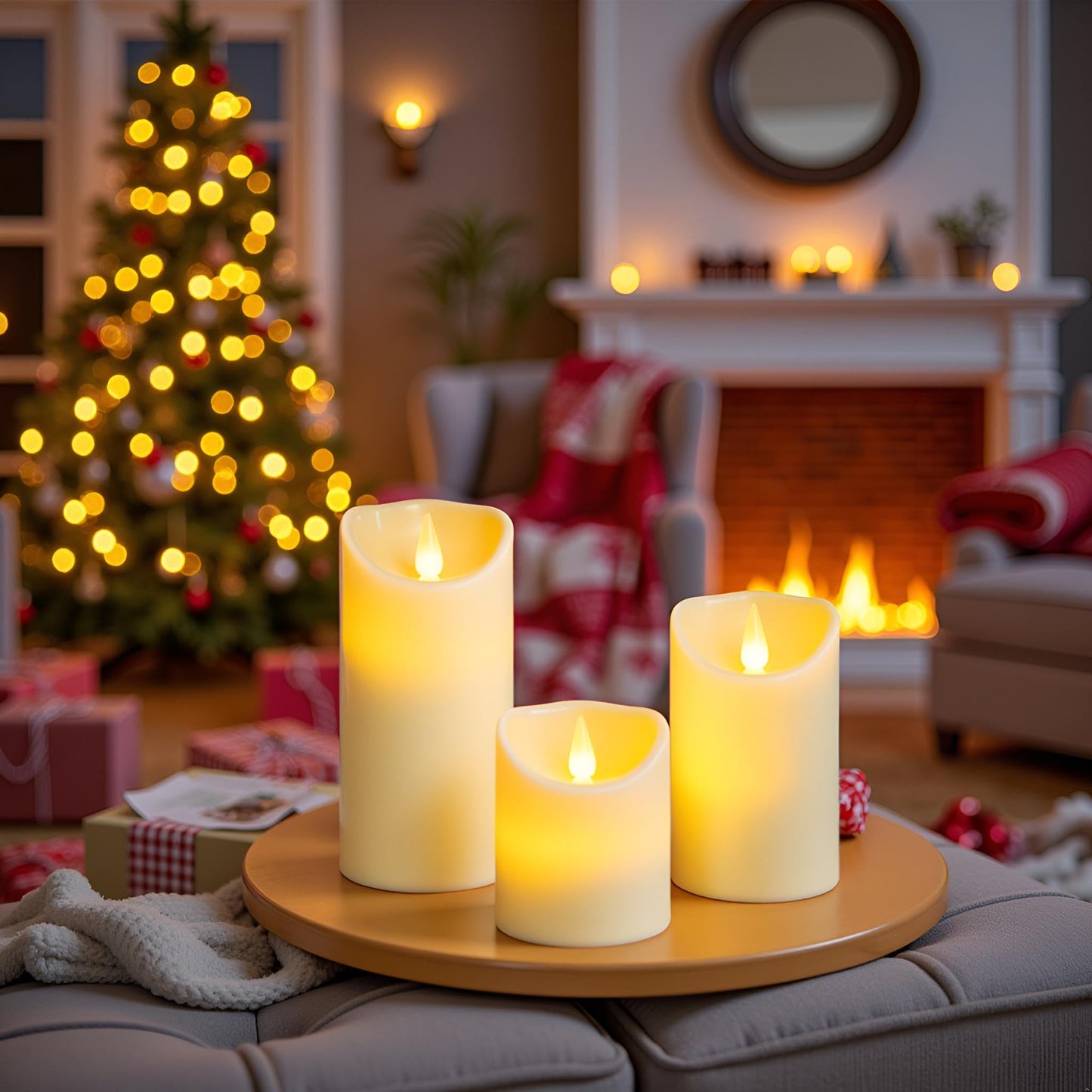 LEOSAN led Flameless Candles Outdoor Indoor Battery Operated Flickering Candles with Remote Timers, Won't Melt, Ivory Plastic D3inxH4in5in6in for Halloween, Party, Valentine's Day, Wedding 9 pcs