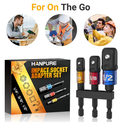 Impact Socket Adapter Set for Drill - Tools for Men Gadgets 1/4" 3/8" 1/2" Impact Grade Driver Bit Set Extension Bit with Holder Ratchet Wrench Nut Hex Drive Adapter Hand Power Accessories Cool Stuff