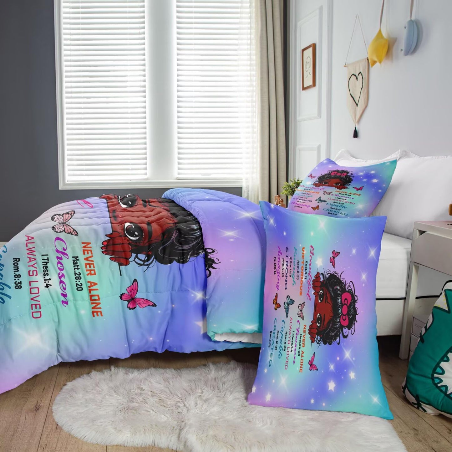 GRAT TIOC Black Girl Comforter Sets Twin Size,Black Girl Magic Bedding Set,Cute Little Melanin Princess Comforter Set for Kids Bedroom Bed