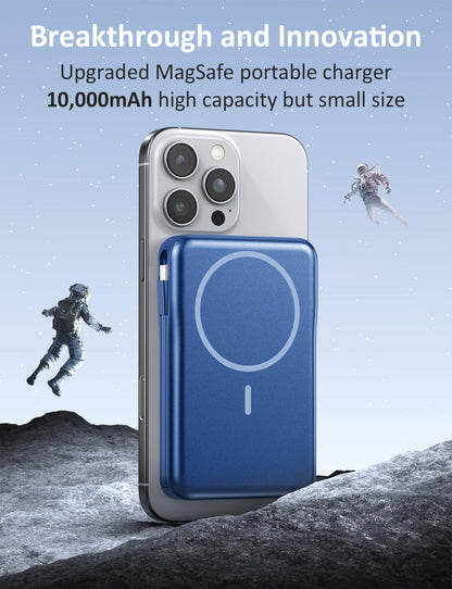 Magnetic Portable Charger, 10000mAh Power Bank, 5 in 1 Portable Charger with Built in Cable, 20W Fast Charging for Magsafe Battery Pack Compatible with iPhone 17/16/15/14/13/12 Pro/Pro Max Series
