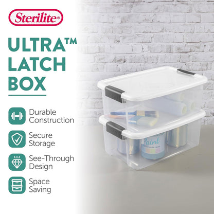 Sterilite 6-Pack Ultra Latching Box, Storage Bins with Lids, Clear Plastic, 18 Quart - Heavy-Duty Organizing Containers for Closet, Bathroom, and Office