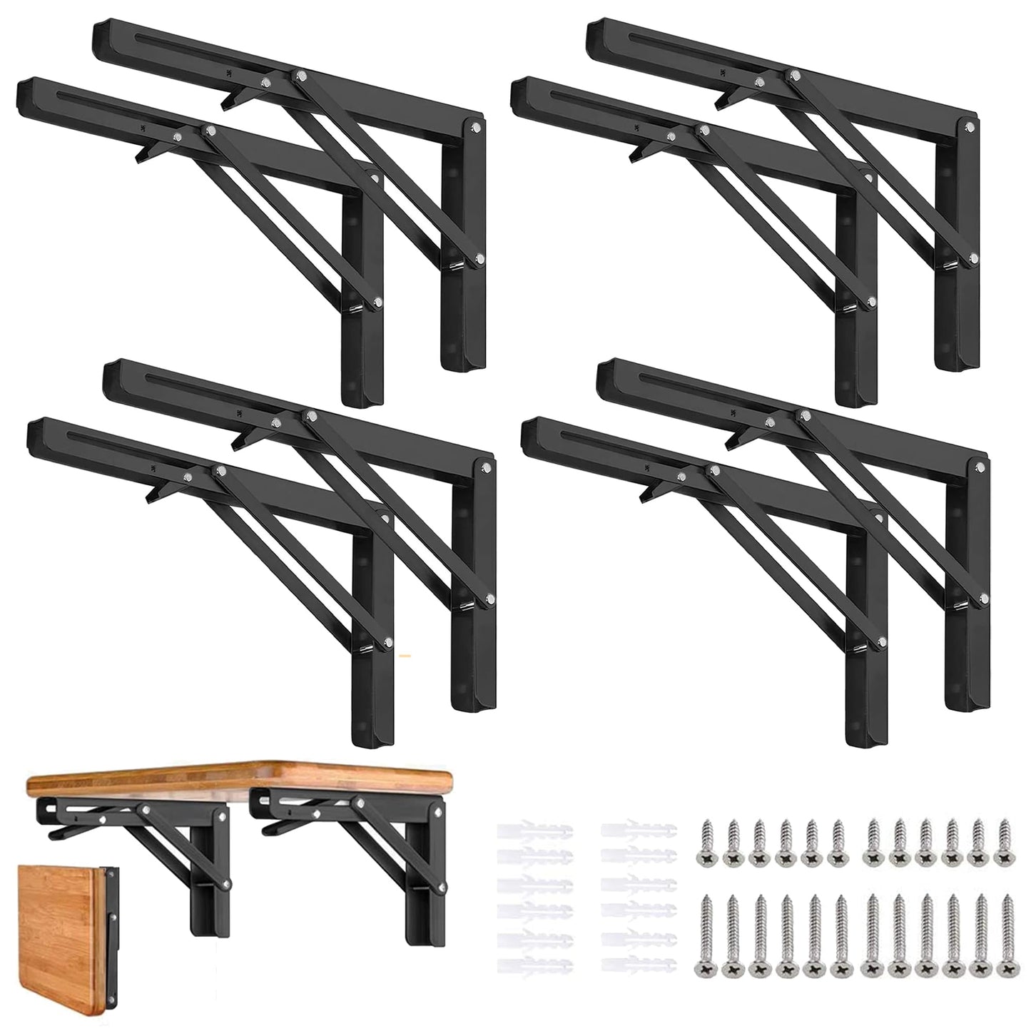 Folding Shelf Brackets - 24 Inch 2 Pcs Heavy Duty Metal Collapsible Triangle Shelf Bracket, DIY Wall Mounted Shelf Bracket, Space Saving for Bench Table