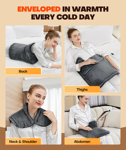 Graphene-Infused Heating Pad 3X Deeper Pain Relief, Weighted Instant Heating Pads for Neck and Shoulders, Heated Wrap w/ 6 Heat Options 4 Auto-Off Timer, Gifts for Mom Women Christmas Birthday
