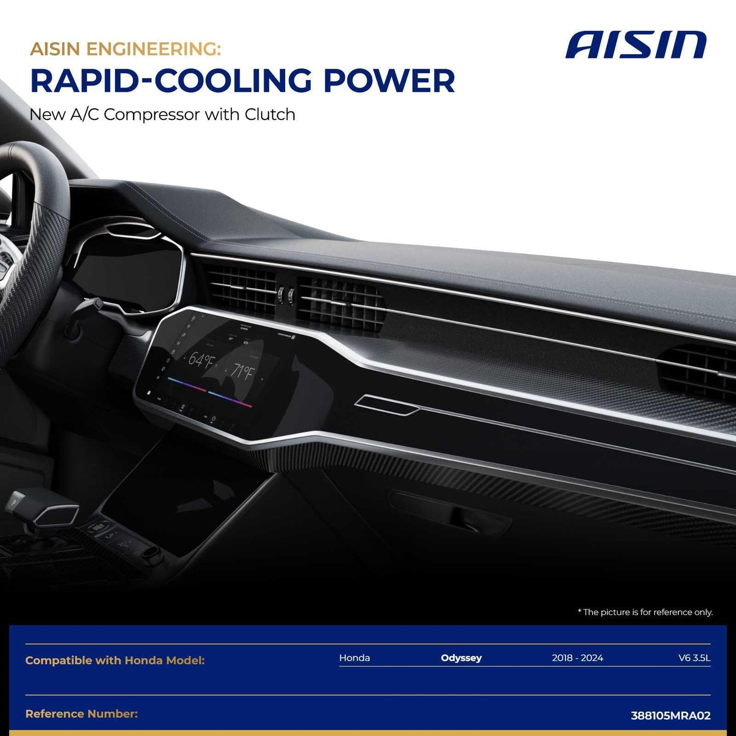 AISIN AFTERMARKET ACCH-00454 Air Conditioner AC Compressor - Compatible with Honda Odyssey 2018-2024 3.5L - with 6-Pulley Groove, with Clutch