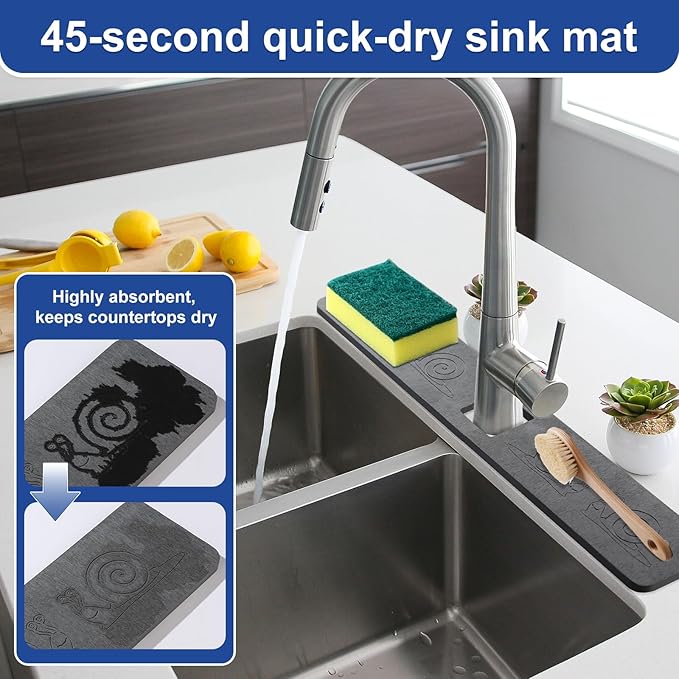 Sink Splash Guard Stone PNLLDDCN Non-Slip Diatom Mud Behind Faucet Mat