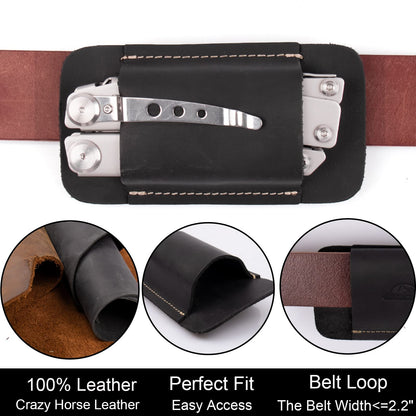 Topstache Leather Sheath, Handmade Multitool Holster, Horizontal Carry Leather Knife Sheath for Belt, EDC Pocket Organizer for Men,Size M,Black