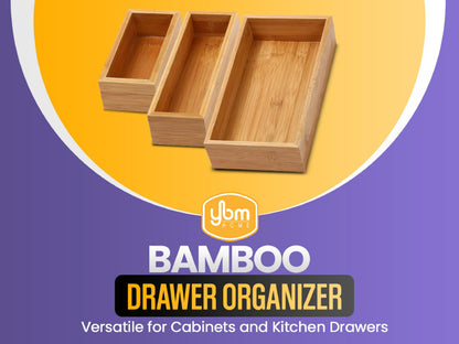 YBM Home Bamboo Drawer Organizer Storage Box for Kitchen Drawer, Junk Drawer, Office, Bedroom, Children Room, Craft, Sewing, and Bathroom, 2 Pack 6x15x2 inch