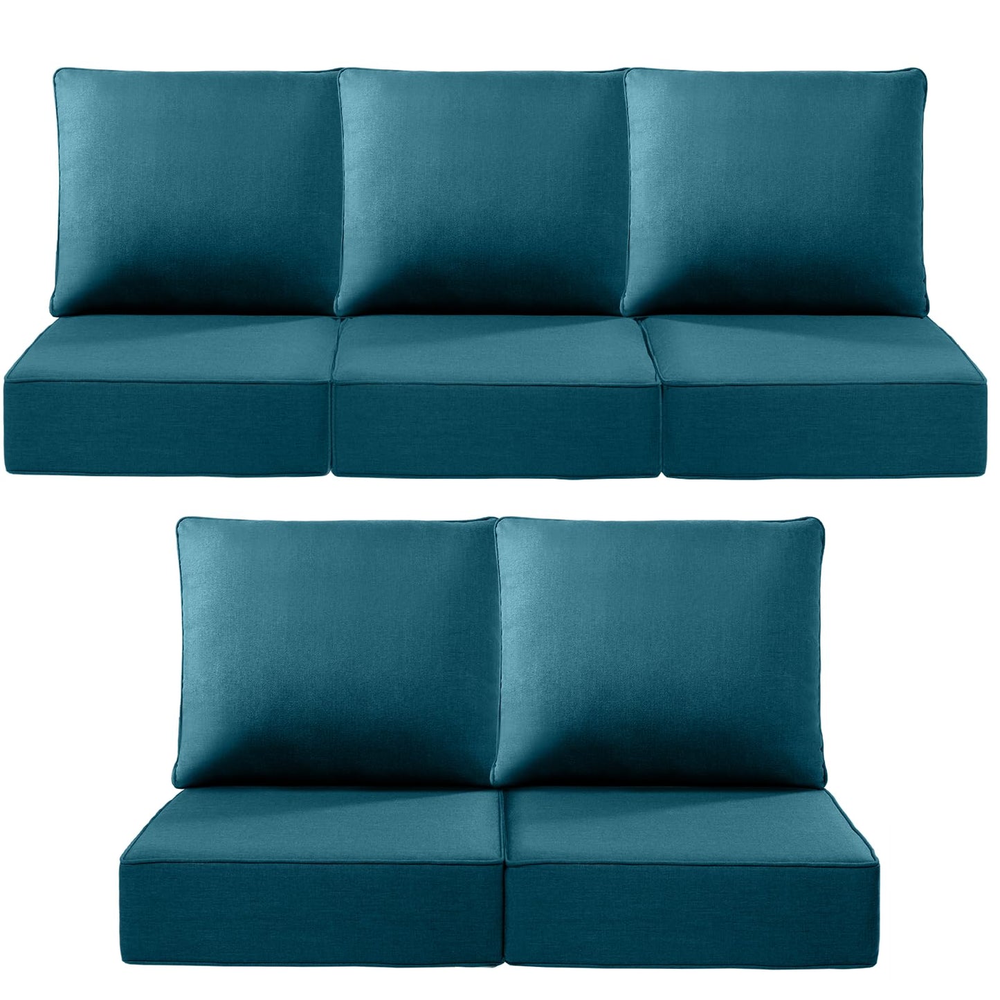 ACTREST Luxury 22x24/22x25 6-Inch Outdoor Cushions for 5 Peice Patio Furniture Set - Set of 5 Water-Resistant Pillow for Dining Rocking Swivel Chairs Loveseat Couch Sectional Sofa - Peacock Blue