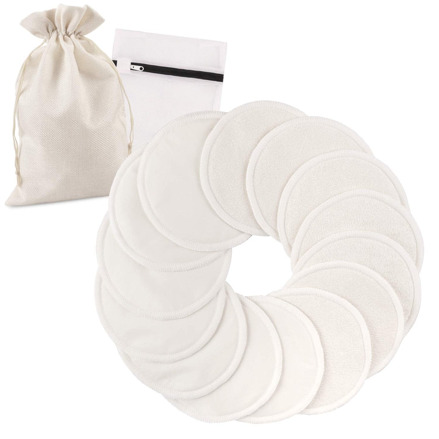 PHOGARY 14 PCS Washable Nursing Pads, Reusable Organic Bamboo Breast Pads with Laundry Bag and Storage Bag - Soft, Absorbent, Hypoallergenic, Eco Pads for Breastfeeding