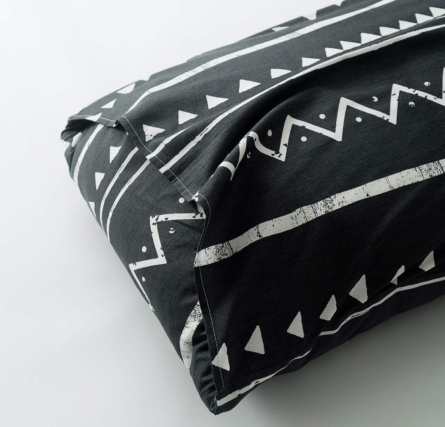 SUSYBAO Black White Boho Duvet Cover Queen 100% Cotton 3 Pcs Set 1 White Aztec Striped Duvet Cover with Zipper Ties 2 Pillowcases Southwestern Bohemian Triangle Geometric Bedding Set Soft